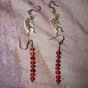 Kolopeli & red stone earrings